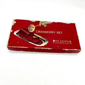 WM Rogers‎ Silverplate Cranberry Set Vintage Serving Tray Spoon Holiday